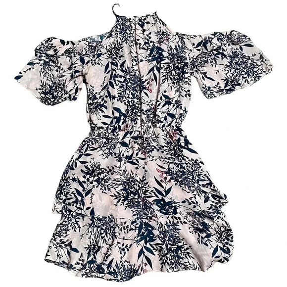 Parker Lianna Silk Floral Cold Shoulder Ruffle Dress XS Pink Wedding Guest - Picture 9 of 14